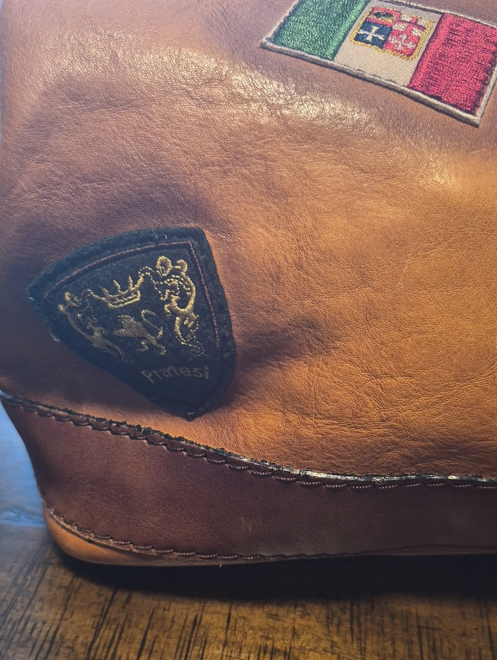 Two-Tone Brown Leather Satchel with Top Handle